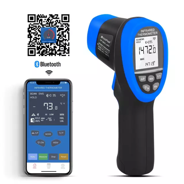 Infrared Thermometer Digital Temperature Laser Non-Contact IR Gun -50~800℃ W/APP