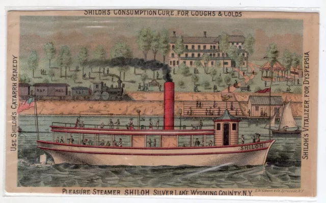 VTC Shilo's Consumption Cure STEAMER SHIP Lake Wyoming NY VICTORIAN TRADE CARD