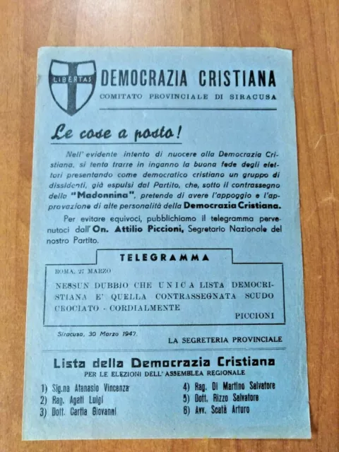 1947 elezioni ASSEMBLEA REGIONALE SICILIANA volantino DEMOCRAZIA CRISTIANA (2)