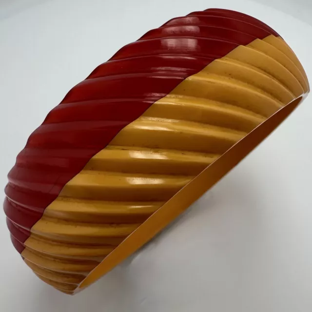 Vintage Art Deco Laminated & Carved Red Yellow Bakelite Bangle  Bracelet