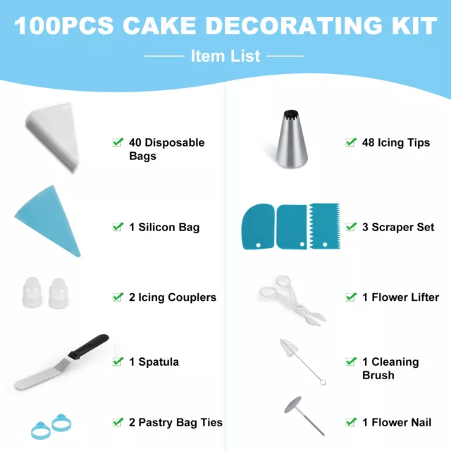 Kit de 100 fournitures de décoration de gâteaux avec 48 embouts de glaçage, T4O0 2