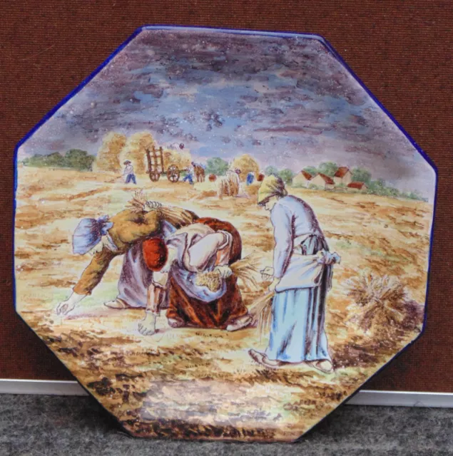 ancien rare magnifique plat en faience NEVERS HIVER époque 19 eme les moissons