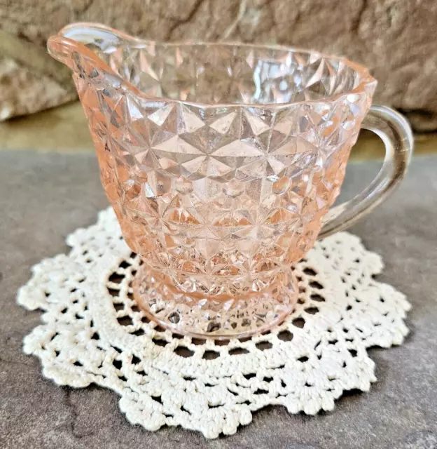 Vintage Jeannette Glass Holiday Buttons & Bows Pink Creamer Small Pitcher 1950"s