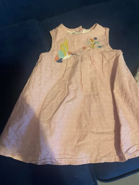 mamas & papas baby girl age 9-12 months red stripe bird embroidered summer dress