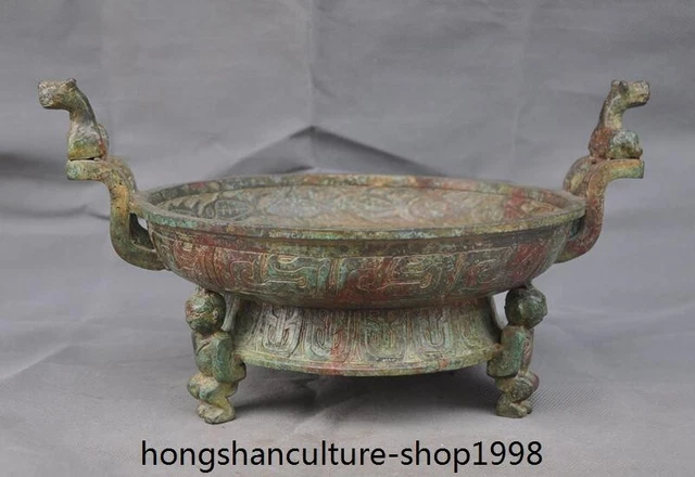 14.4'' China bronze Ware Dragon fish totem ancient Food utensil plate dish Tray