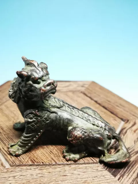Sublime Old Chinese Solid Refined Copper Carved Foo God Beast Statue 140g DA8