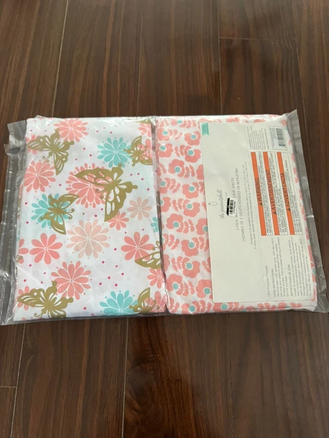 The Peanutshell Sheets Pink and Gold Butterfly/Pink Ditsy Floral, 2-Pack