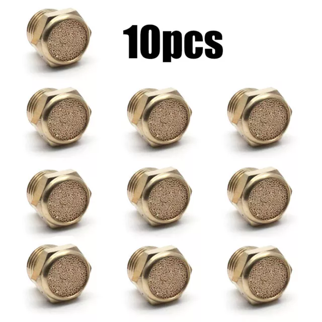 10Pcs Brass Sintered Bronze Breather Vent Flat Pneumatic Muffler Filter 1/8" NPT