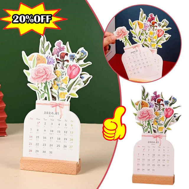 2024 CREATIVE FLOWER Desk Calendar, Vase Shaped New Year Monthly