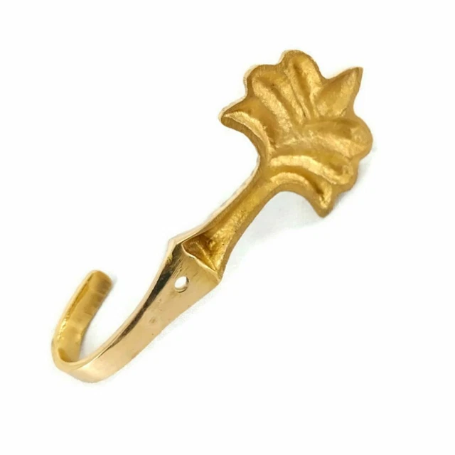 small PALM BRASS HOOK COAT WALL MOUNTED HANG TROPICAL old style hook 4" B 3