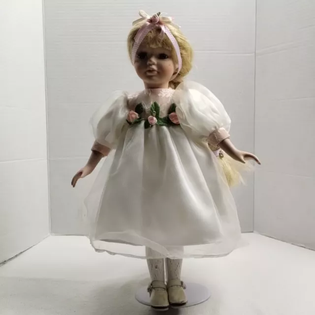 The Collectors Choice Series DanDee Porcelain Blonde White & Pink Dressed Doll