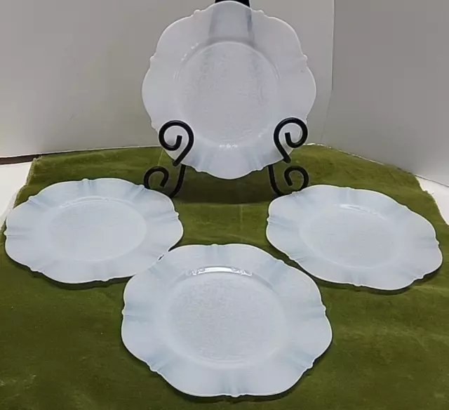 Set Of 4 MacBeth Evans Monax White Opalescent American Sweetheart 8" Salad Plate