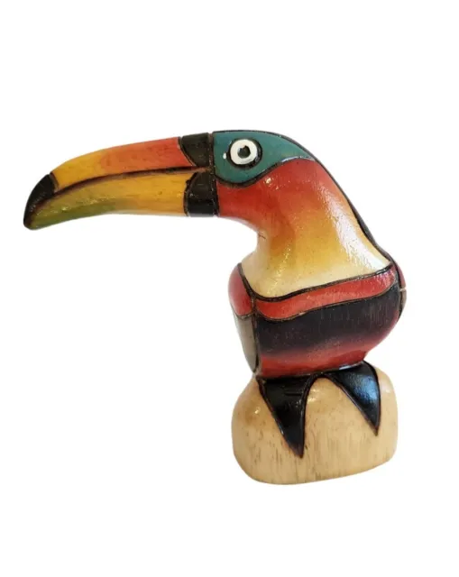 Vtg hand carved & painted Balsa Wood Toucan Tropical Bird Art Figurine Ecuador