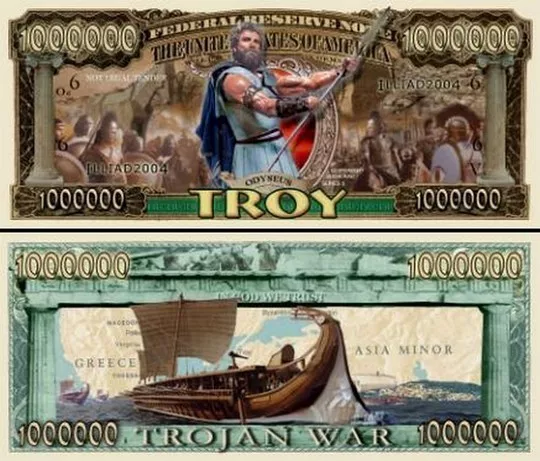 TROIE - BILLET MILLION DOLLAR US ! Collection Histoire Grece Guerre Iliade Etude