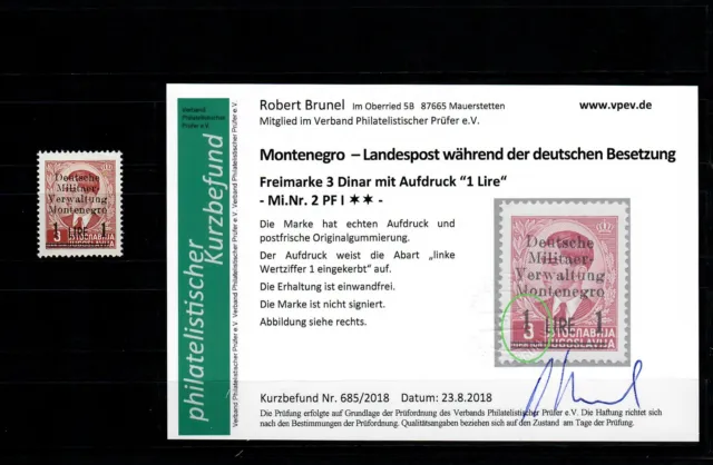 Montenegro: MiNr. 2 Plattenfehler I,  postfrisch, **