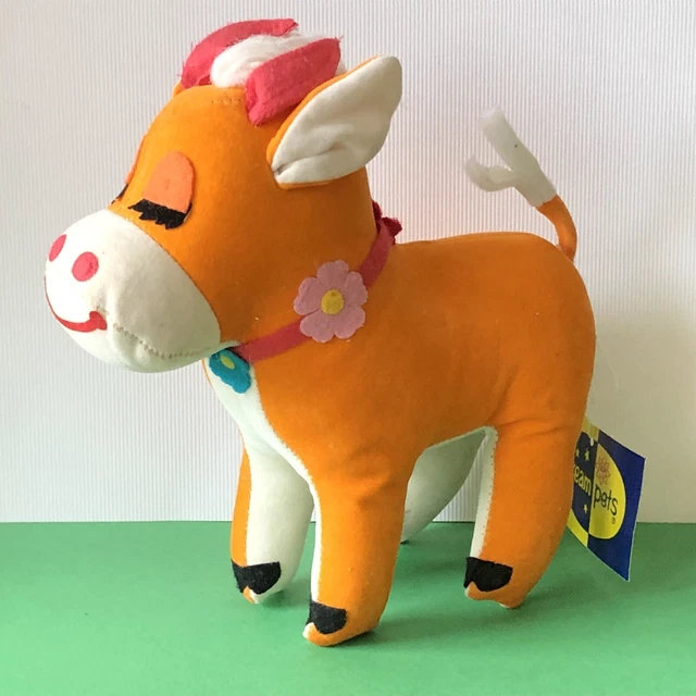 VINTAGE DAKIN DREAM Pets Orange Cow Lazy Daisy Flower Collar Velvet