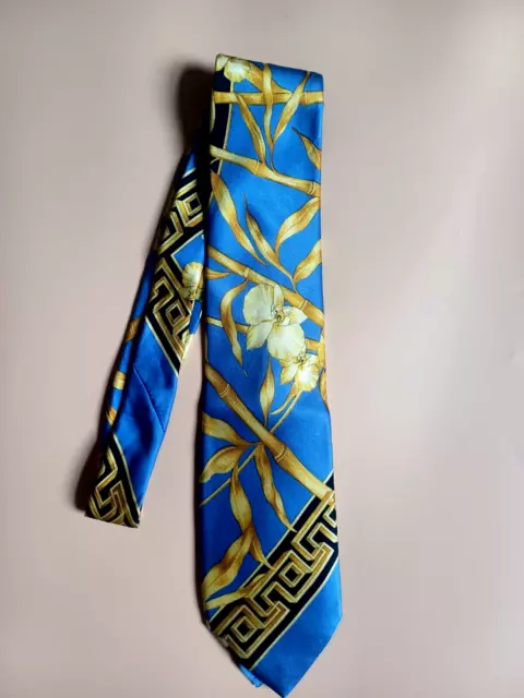 Mens Blue Gold Floral Gianni Versace Silk Tie