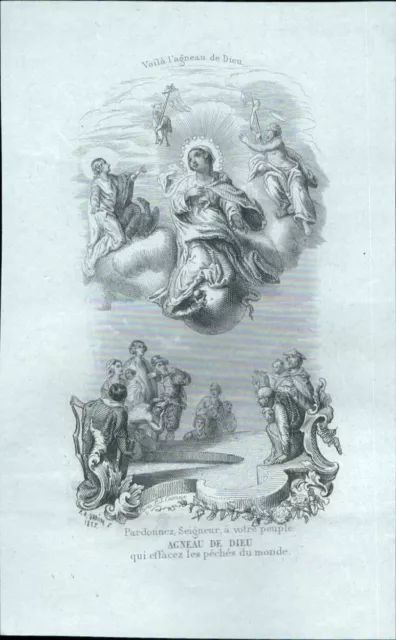 bn8 antico santino incisione madonna  agneau de dieu