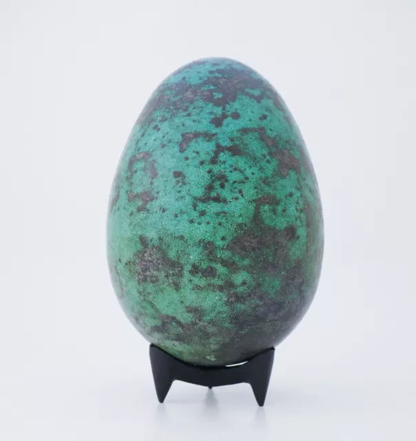 Hans Hedberg, Biot Large Green & Black Egg Sculpture Stoneware High Class Design