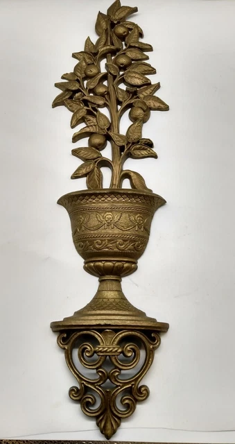 HOMCO Gold Wall Hanger Plaque Art 29½" 3D Citrus Lemon Potted Plant Vintage MCM