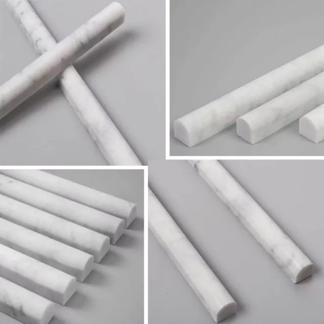 15x Carrara White Pencil Italian Marble 3/4 x 12 Bullnose Trim Molding Polished