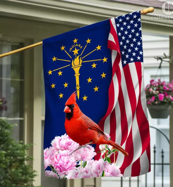 Indiana State House Flag Cardinal With Peony Flower