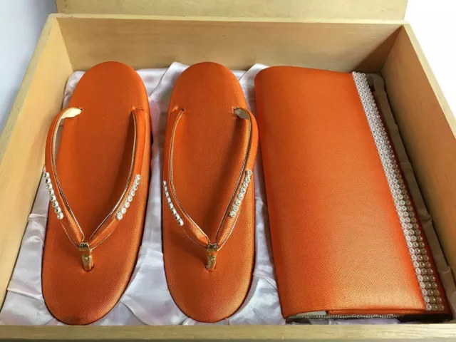 Vintage Japanese Kyoto Orange Kimono Handbag & Zori Set for Formal Occasions: G