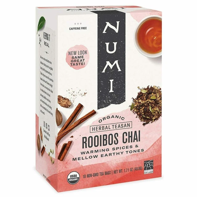 Numi Organic Tea Rooibos Chai Herbal Tea - 6 Boxes, 18 Tea Bags Per Box, 1.71 Oz