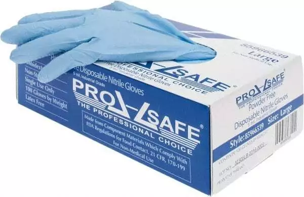 100 Pack PRO-SAFE 63-332PF/L Disposable Gloves, Size Large, 5 mil, Nitrile