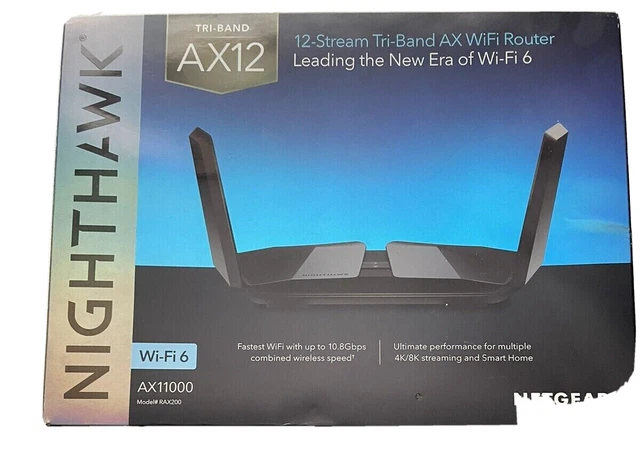 NETGEAR Nighthawk Tri-band AX12 12-Stream WiFi 6 Router (RAX200-100NAS)