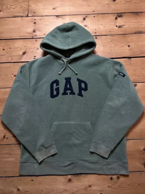 GAP Fleece Hoodie Spell Out Sweatshirt Vintage Green 90s Retro Mens Size Large