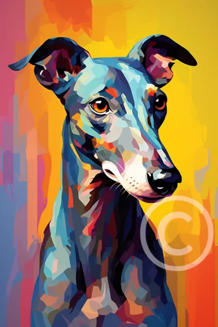 Lurcher Greyhound Painting Unframed A4 Print Ready To Frame 