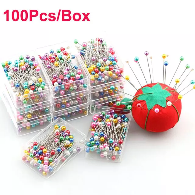 100 Sewing Pins Multicolor Head Pins Straight for Dressmaker Jewelery Decoration