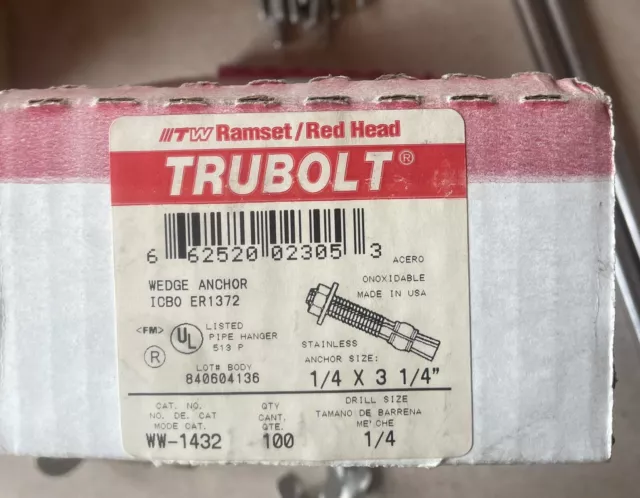 redhead trubolt 1/4 x 3 1/4 concrete anchor