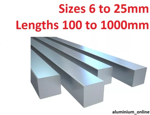 ALUMINIUM SQUARE BAR 6mm 8mm 10mm 11mm 13mm 16mm 19mm 22mm 25mm select size