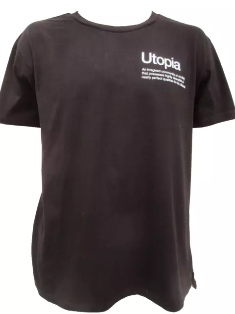 BERSHKA T SHIRT da uomo taglia XL nero con motivo utopia