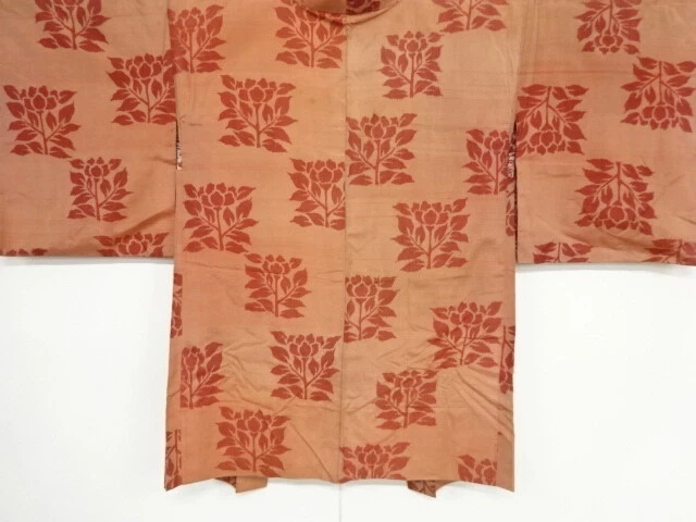 38723# Japanese Kimono / Antique Haori / Woven Floral Plants