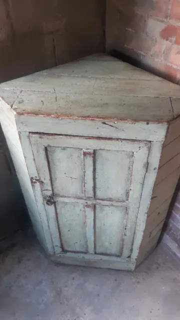 Antique Rustic Painted Pine Corner Cupboard Floor Standing.