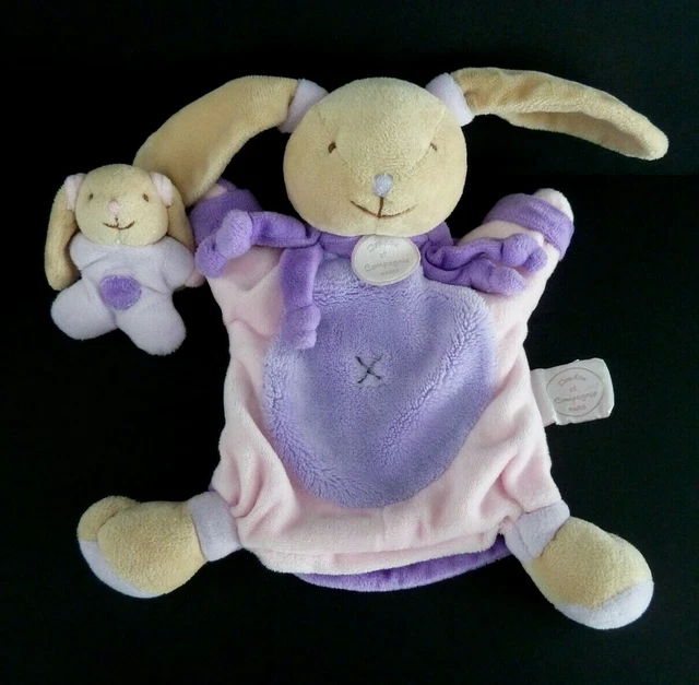 9. Doudou Et Compagnie Marionnette Lapin Mauve Violet Rose Bebe - Neuf *