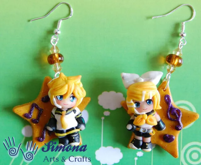 Orecchini Vocaloid interamente fatti a mano con ciondoli in Fimo