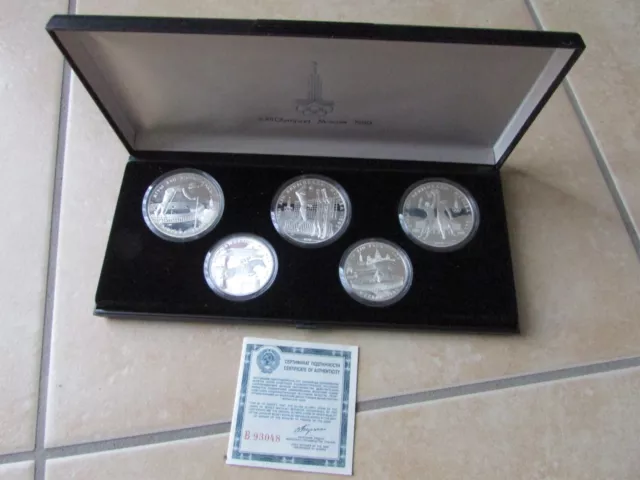 Satz Münzen 3x10 Rubel u. 2x5 Rubel Olympiade Moskau 1980 Silber