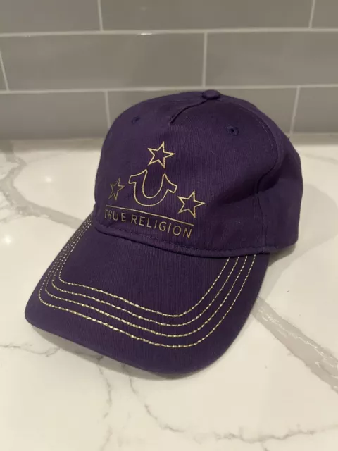 True Religion Cap Hat Core Logo Purple Gold Strapback 100% Cotton