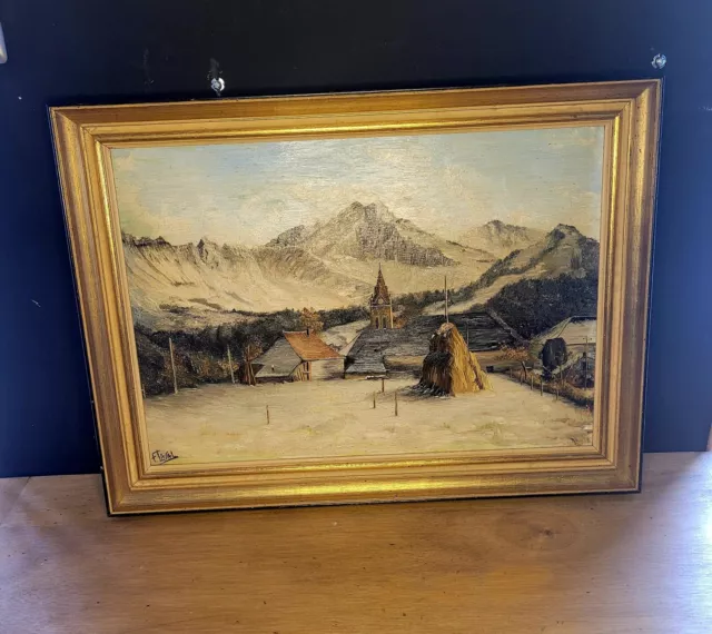 Tableu impressionniste Fernand Laval (côté) - Paysage de montagne hiver - XXè