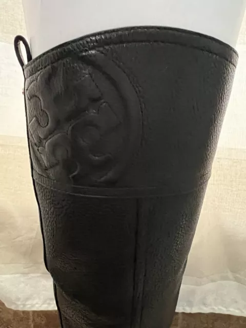 NEW $495+ Tory Burch MARLENE Black Logo Riding Boot Flat Equestrian Sz 8.5