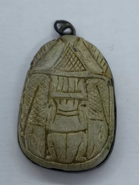 Rare Antique Ancien Scarabée amulette Égyptienne hiéroglyphes En Pendentif