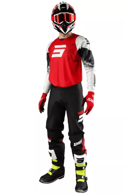 Completo Maglia Pantaloni Cross Enduro Shot Raw Burst Rosso Red  Tg 36 + Xl