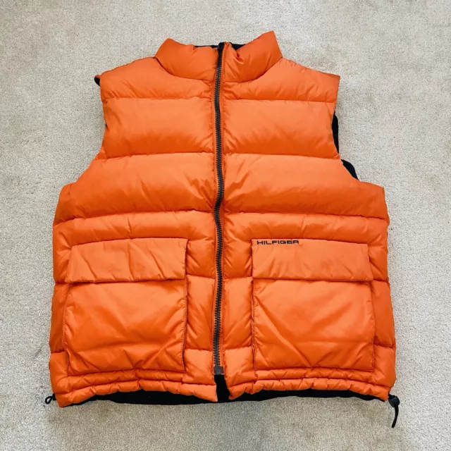 Vintage Tommy Hilfiger Black Orange Reversible Puffer Vest Men's Size XL