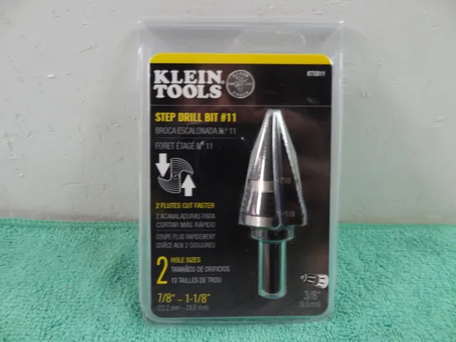 NEW Klein Tools KTSB11 Double Fluted Step Drill Bit 7/8" or 1 1/8' holes
