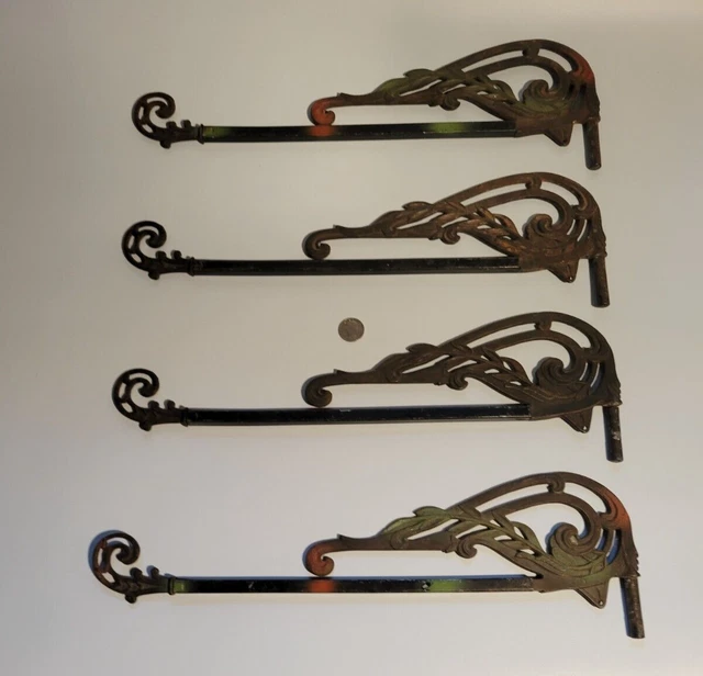 Antique Swing Arm Victorian / Art Nouveau Curtain Rods Painted Highlights