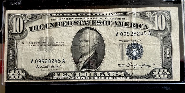 Ten Dollars ($10) Series of 1953 Blue Seal Silver Certificate
